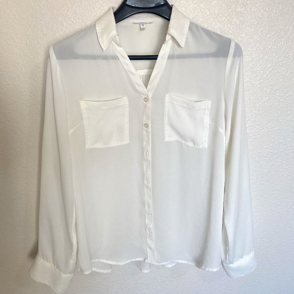 Women's white button down sheer blouse-white